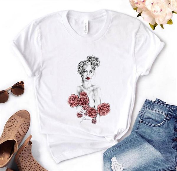 and women hand draw men t shirts flower girl print short sleeve o neck loose ladies tee clothes, White;black
and women hand draw men t shirts flower girl print short sleeve o neck loose ladies tee clothes, White;black