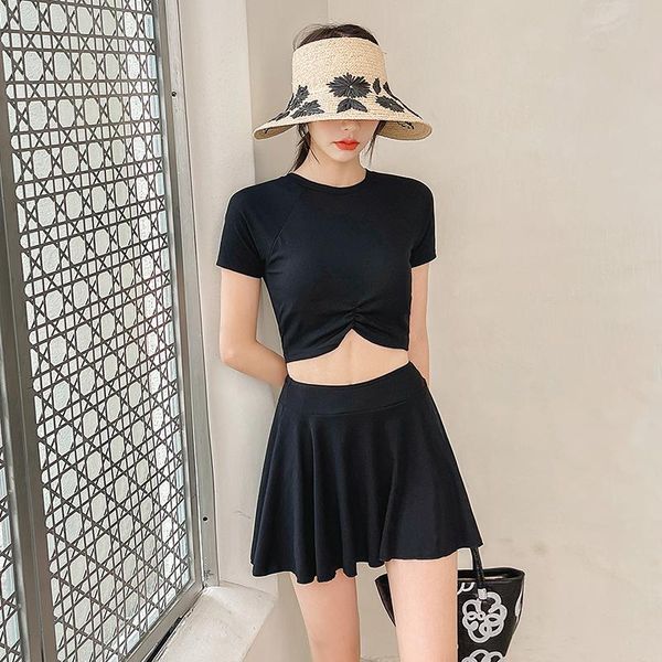 women's swimwear short sleeve swinwear high waist swim skirt bikini set solid two piece swimsuit beach sport wear summer biquini female, White;black
women's swimwear short sleeve swinwear high waist swim skirt bikini set solid two piece swimsuit beach sport wear summer biquini female, White;black