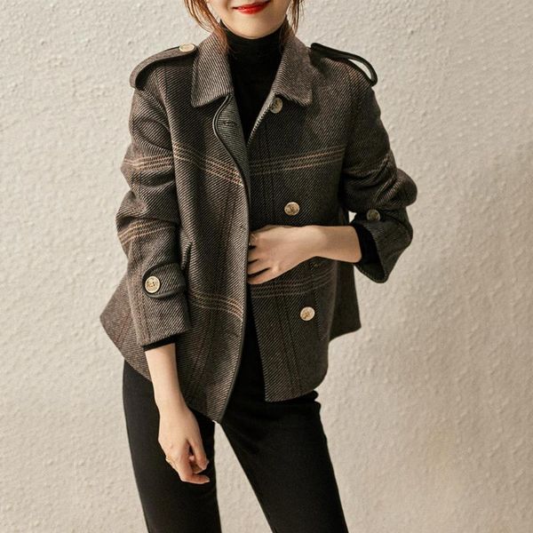women's wool & blends 2021 winter women coat fashion all-match short temperament plaid stitching woolen casual trend jacket top, Black
women's wool & blends 2021 winter women coat fashion all-match short temperament plaid stitching woolen casual trend jacket top, Black