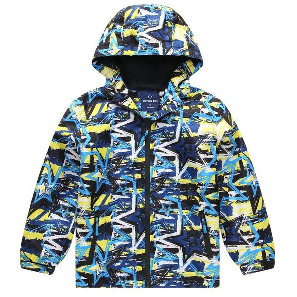 

coat childrenswear raincoat jacket children warm waterproof and breathable boy's outdoor camouflage, Blue;gray