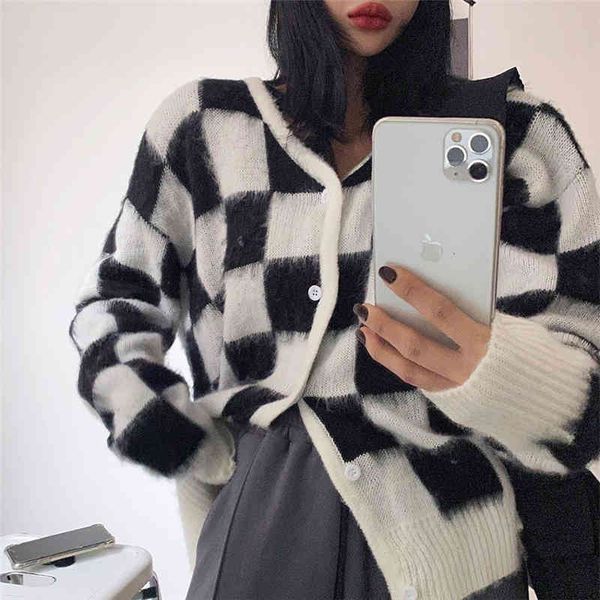 women's sweaters cardigan de malha feminina coreano outono moda novo estilo preto e branco camisa verificação com cote em v manga compr, White;black
women's sweaters cardigan de malha feminina coreano outono moda novo estilo preto e branco camisa verificação com cote em v manga compr, White;black