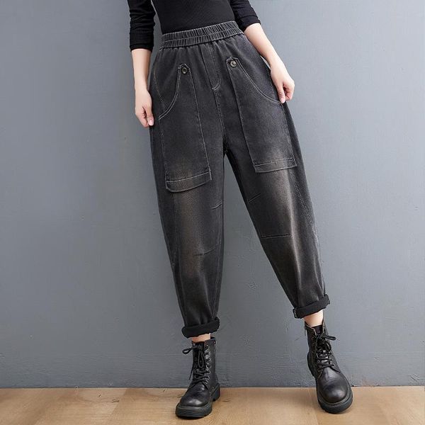 women's jeans 2021 arrival autumn women loose casual cotton denim ankle-length pants elastic waist big pocket patchwork harem w682, Blue
women's jeans 2021 arrival autumn women loose casual cotton denim ankle-length pants elastic waist big pocket patchwork harem w682, Blue