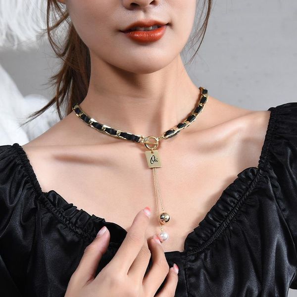 pendant necklaces european titanium steel pearl necklace niche design cold gold leather splicing choker clavicle chain for women, Silver
pendant necklaces european titanium steel pearl necklace niche design cold gold leather splicing choker clavicle chain for women, Silver