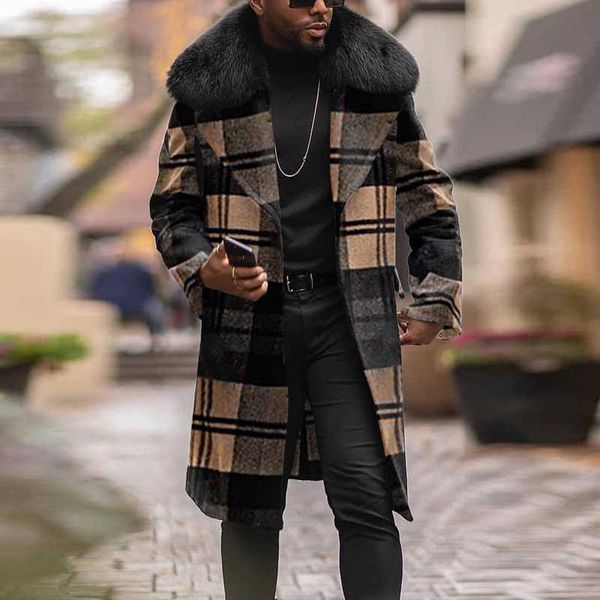 2021 men's plaid tweed slim fit medium long wool collar coat men's coat, Black;brown
2021 men's plaid tweed slim fit medium long wool collar coat men's coat, Black;brown