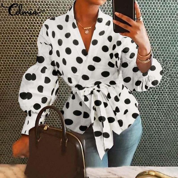 women's blouses & shirts point dot blouse stylish celmia elegant belted long lantern sleeve ladies casual loose tunic blusas, White
women's blouses & shirts point dot blouse stylish celmia elegant belted long lantern sleeve ladies casual loose tunic blusas, White