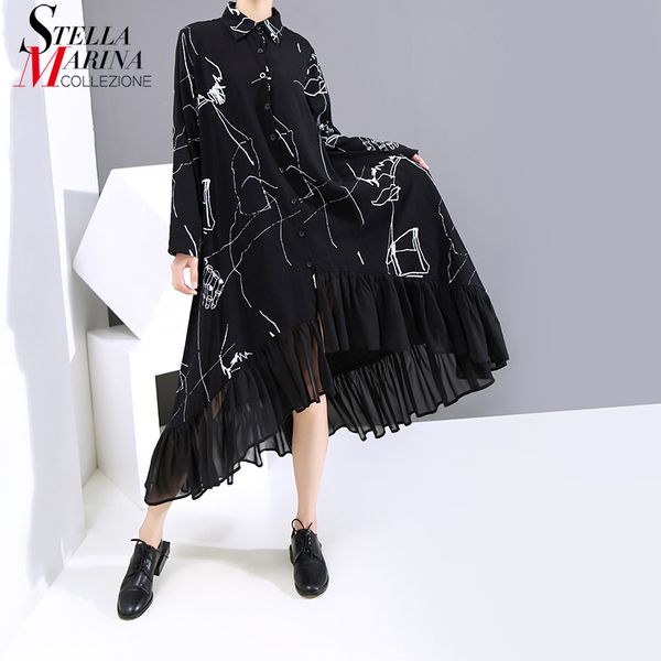 new woman plus size autumn long sleeve black vintage shirt dress printed chiffon ruffles lady casual dress robe loose style 6505 210302, Black;gray
new woman plus size autumn long sleeve black vintage shirt dress printed chiffon ruffles lady casual dress robe loose style 6505 210302, Black;gray