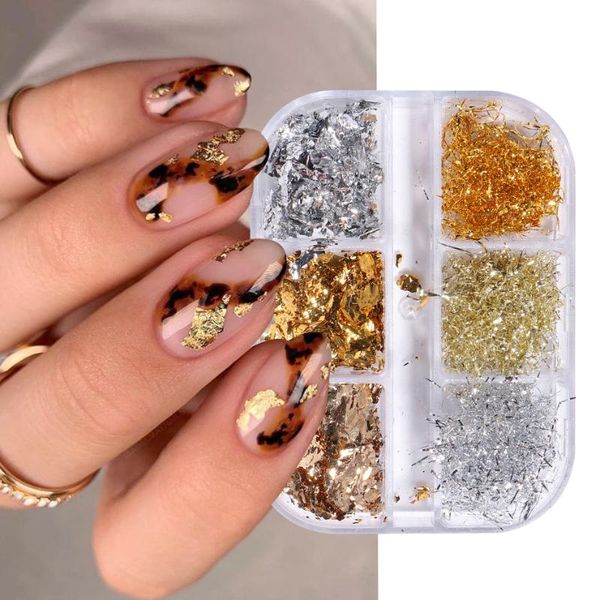 nail art decorations manicure gold foil platinum pieces glittering powder and silver 6-grid box decoration nails, Silver;gold
nail art decorations manicure gold foil platinum pieces glittering powder and silver 6-grid box decoration nails, Silver;gold