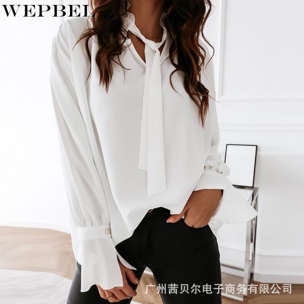 women's blouses & shirts wepbel fashion v-neck shirt casual loose long sleeve summer solid color lace up top, White
women's blouses & shirts wepbel fashion v-neck shirt casual loose long sleeve summer solid color lace up top, White