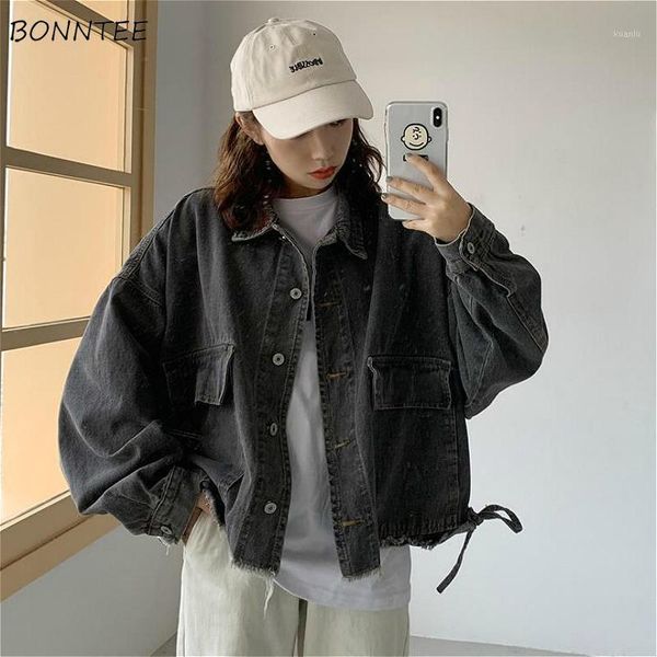 women's jackets basic women spring chic denim harajuku oversized female short outwear korean tassel all-match ins preppy girl streetwea, Black;brown
women's jackets basic women spring chic denim harajuku oversized female short outwear korean tassel all-match ins preppy girl streetwea, Black;brown