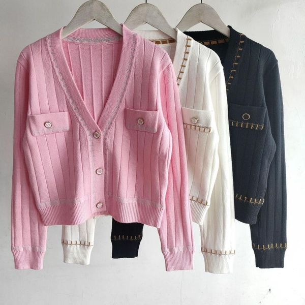 women's sweaters 2021autumn and winter style v-neck pure color gold wool slim-fit knit cardigan sweater, White;black
women's sweaters 2021autumn and winter style v-neck pure color gold wool slim-fit knit cardigan sweater, White;black