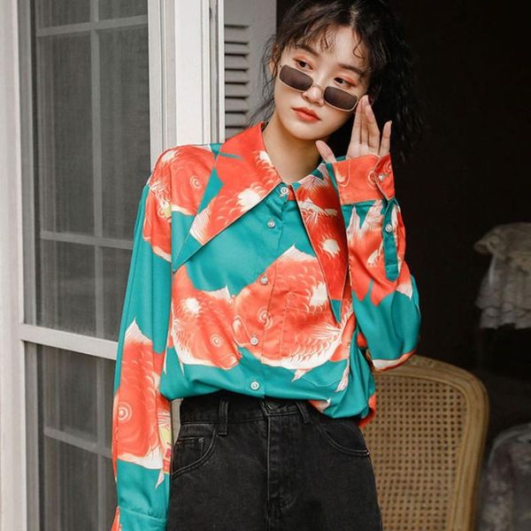 women's blouses & shirts women fashion blouse 2021 long sleeve printing streetwear lady casual button design turn down collar shirt fem, White
women's blouses & shirts women fashion blouse 2021 long sleeve printing streetwear lady casual button design turn down collar shirt fem, White