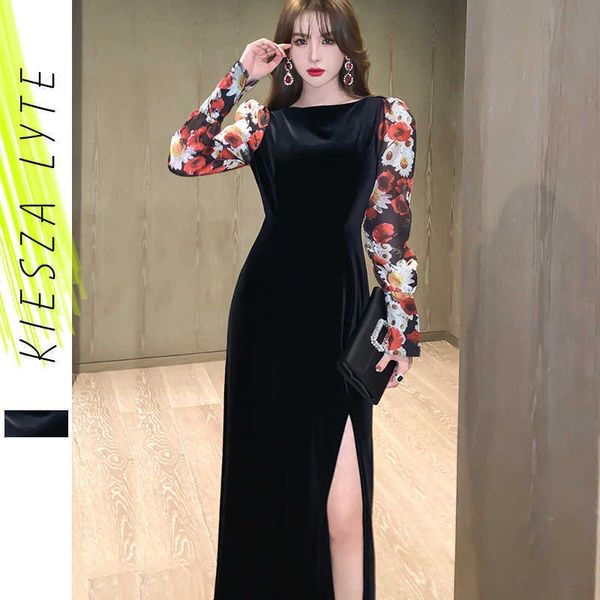 velvet dress long sleeve printed spliced black es spring year party 210608, Black;gray
velvet dress long sleeve printed spliced black es spring year party 210608, Black;gray