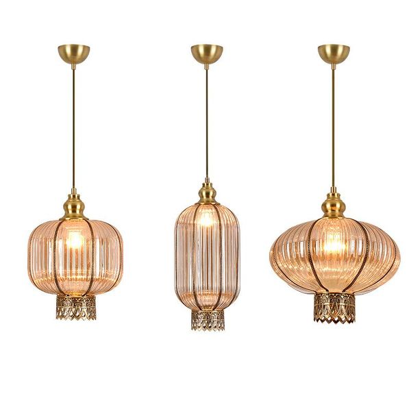 pendant lamps modern copper glass chandelier simple industrial style el engineering restaurant bar lantern