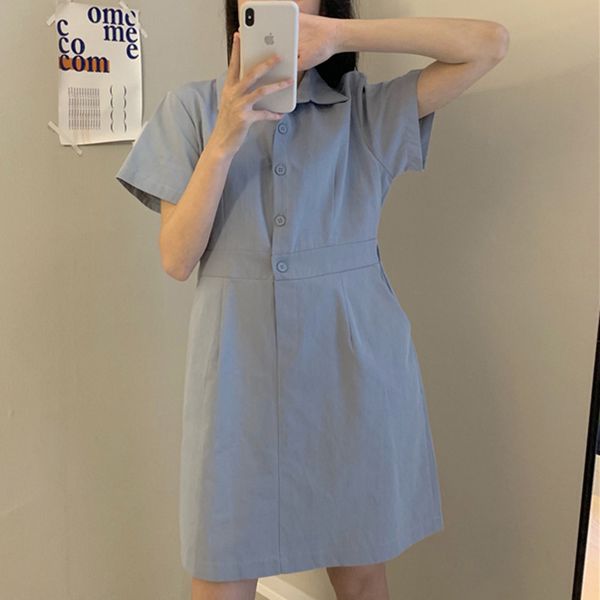 dress for women korean summer fashion dresses turn-down collar casual clothing short sleeve solid high waist sweet girl, Black;gray
dress for women korean summer fashion dresses turn-down collar casual clothing short sleeve solid high waist sweet girl, Black;gray