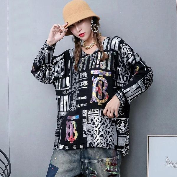 women's sweaters pullover sequin match all oversized fashion tide winter 2021 europe style letter bronzing print sweater, White;black
women's sweaters pullover sequin match all oversized fashion tide winter 2021 europe style letter bronzing print sweater, White;black