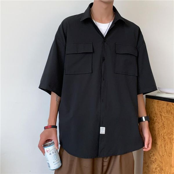 men's casual shirts 2021 summer shirt ice silk tooling multi-pocket short-sleeved male korean style trendy plus size clothes, White;black
men's casual shirts 2021 summer shirt ice silk tooling multi-pocket short-sleeved male korean style trendy plus size clothes, White;black