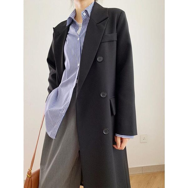 women's suits & blazers 2021 autumn solid color blazer long windbreaker double-breasted female loose black casual korean suit jacket wo, White;black
women's suits & blazers 2021 autumn solid color blazer long windbreaker double-breasted female loose black casual korean suit jacket wo, White;black