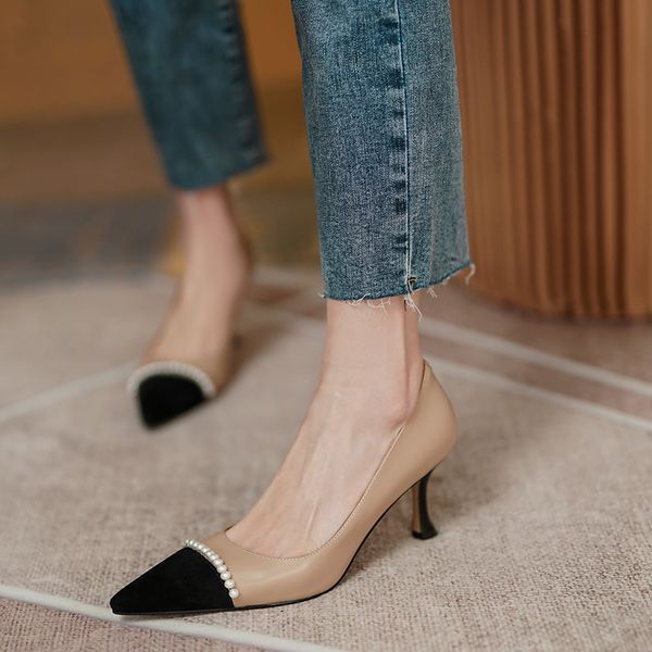 womens genuine leather black toe patchwork slip-on pumps elegant ladies thin high heel pointed toe beading decoration shoes hot
womens genuine leather black toe patchwork slip-on pumps elegant ladies thin high heel pointed toe beading decoration shoes hot