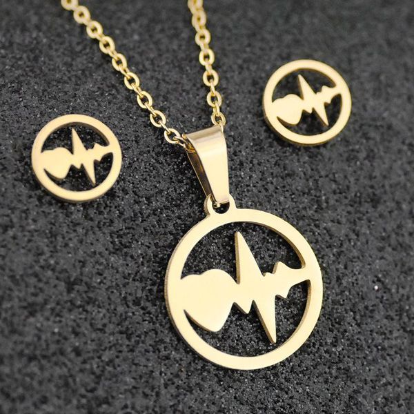 earrings & necklace chic heartbeat pendant jewelry set stainless steel gold color chain heart choker for women, Silver
earrings & necklace chic heartbeat pendant jewelry set stainless steel gold color chain heart choker for women, Silver