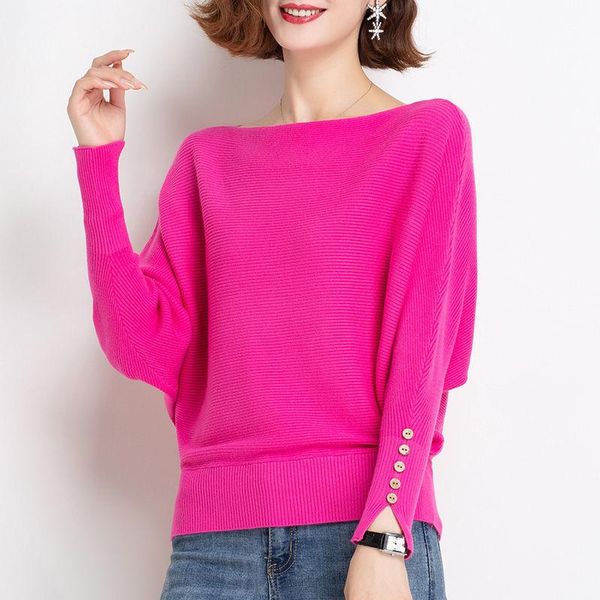 women's sweaters elegant slash neck batwing sleeve button loose sweater women autumn winter pink knitted pullovers 2021 pull femme, White;black 
women's sweaters elegant slash neck batwing sleeve button loose sweater women autumn winter pink knitted pullovers 2021 pull femme, White;black