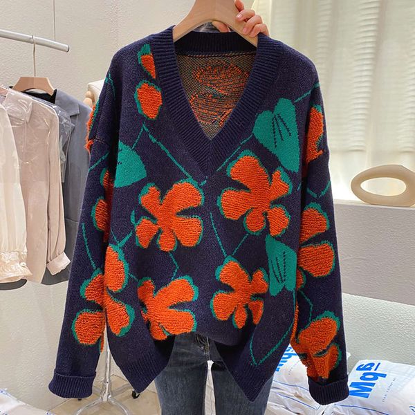 2021v-neck women's pullover jacquard embroidery autumn winter slouchy jacket with loose and versatile thick sweater, White;black
2021v-neck women's pullover jacquard embroidery autumn winter slouchy jacket with loose and versatile thick sweater, White;black