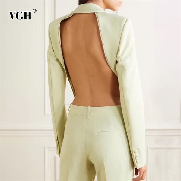 vgh asymmetric blazer for women notched collar long sleeve backless hollow out beading green coats female fashin style 211006, White;black
vgh asymmetric blazer for women notched collar long sleeve backless hollow out beading green coats female fashin style 211006, White;black