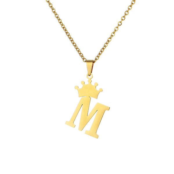 letter alphabet pendants necklace crown initial with a to z stainless steel letters necklaces fashion jewelry, Silver 
letter alphabet pendants necklace crown initial with a to z stainless steel letters necklaces fashion jewelry, Silver