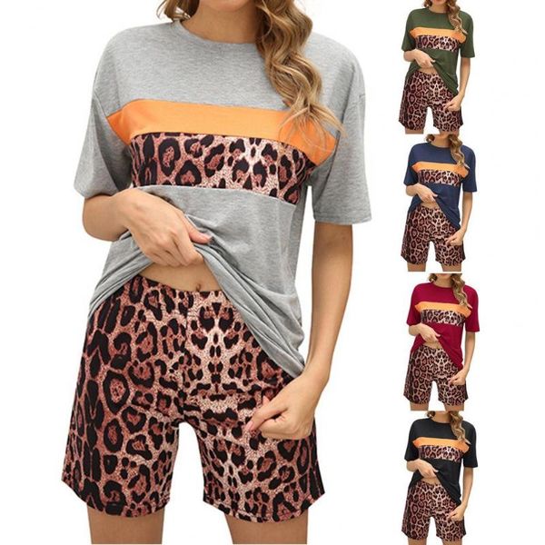 women's t-shirt outfit leopard print color block short sleeve shorts two piece set tracksuit for summer, White
women's t-shirt outfit leopard print color block short sleeve shorts two piece set tracksuit for summer, White