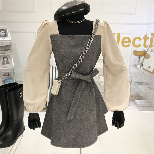 bubble contrast seams square neck dress waist next spring versatile slim below line dressed ooun, Black;gray
bubble contrast seams square neck dress waist next spring versatile slim below line dressed ooun, Black;gray
