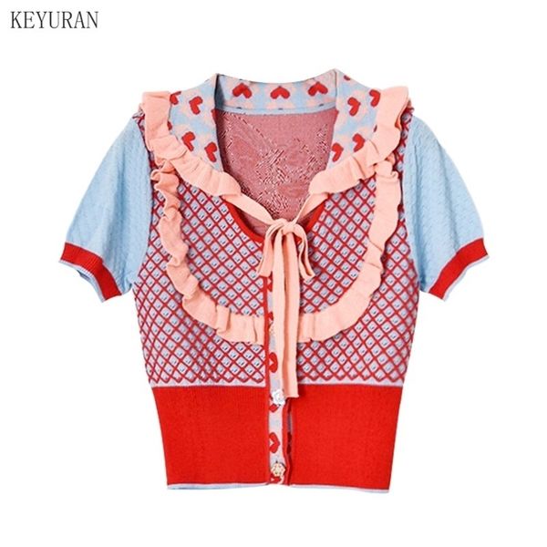 women short thin knit sweater summer lace-up peter pan collar ruffles back beauty pattern jacquard female knitted cardigan 210806, White;black
women short thin knit sweater summer lace-up peter pan collar ruffles back beauty pattern jacquard female knitted cardigan 210806, White;black