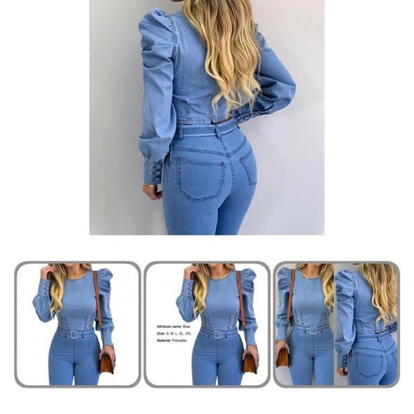 women's blouses & shirts women shirt bubble sleeve elegant temperament imitation denim buttons cuff blouse, White
women's blouses & shirts women shirt bubble sleeve elegant temperament imitation denim buttons cuff blouse, White