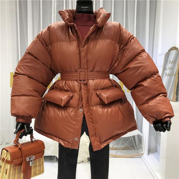 women's down & parkas winter coat ladies parker shiny surface warmth thick cotton casual loose jacket belted, Black
women's down & parkas winter coat ladies parker shiny surface warmth thick cotton casual loose jacket belted, Black