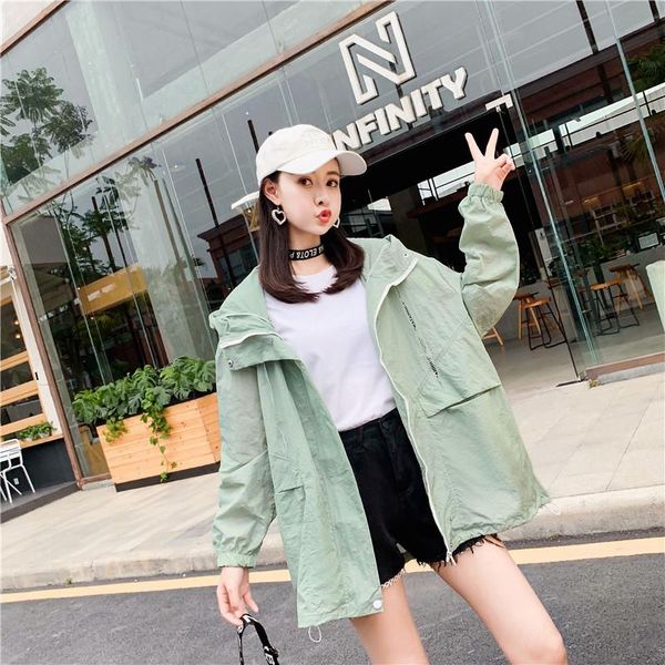 women's jackets students hooded bf anti-ultraviolet shirt jacket 2021 summer korean style loose thin breathable sun protection clothes, Black;brown 
women's jackets students hooded bf anti-ultraviolet shirt jacket 2021 summer korean style loose thin breathable sun protection clothes, Black;brown