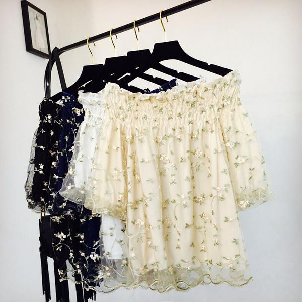 women's blouses & shirts spring slash neck off shoulder casual 2021 all match lace floral embroidery mesh pullover blouse, White
women's blouses & shirts spring slash neck off shoulder casual 2021 all match lace floral embroidery mesh pullover blouse, White