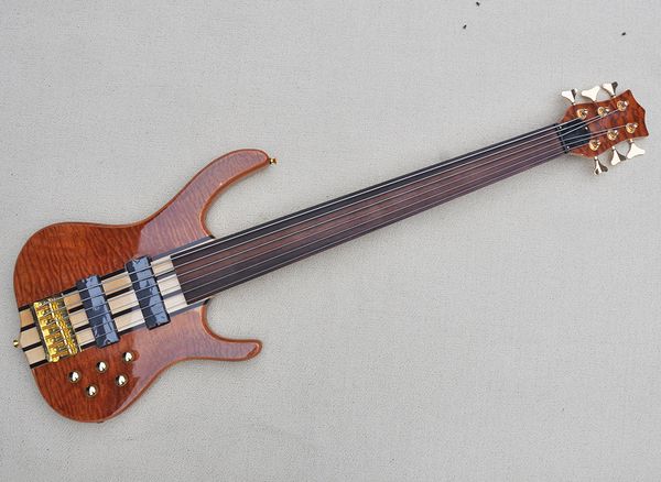 6 strings fretless neck-thru-body electric bass guitar with quilted maple veneer,active circuit,rosewood fretboard
6 strings fretless neck-thru-body electric bass guitar with quilted maple veneer,active circuit,rosewood fretboard