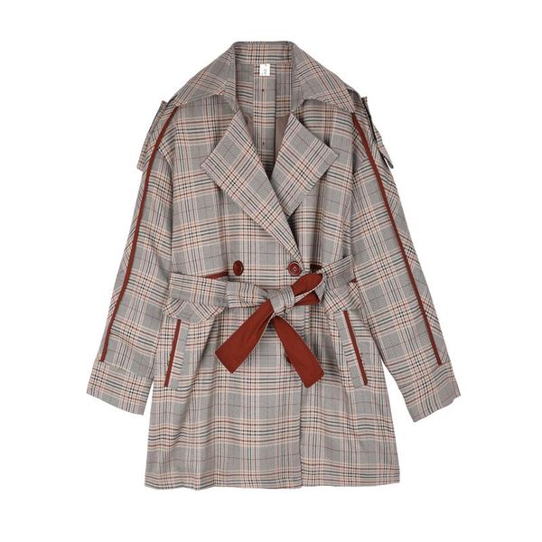 mid-long plaid trench coat women korean fashion splice loose casual double breasted sashe windbreaker female overcoat outerwear, Tan;black
mid-long plaid trench coat women korean fashion splice loose casual double breasted sashe windbreaker female overcoat outerwear, Tan;black