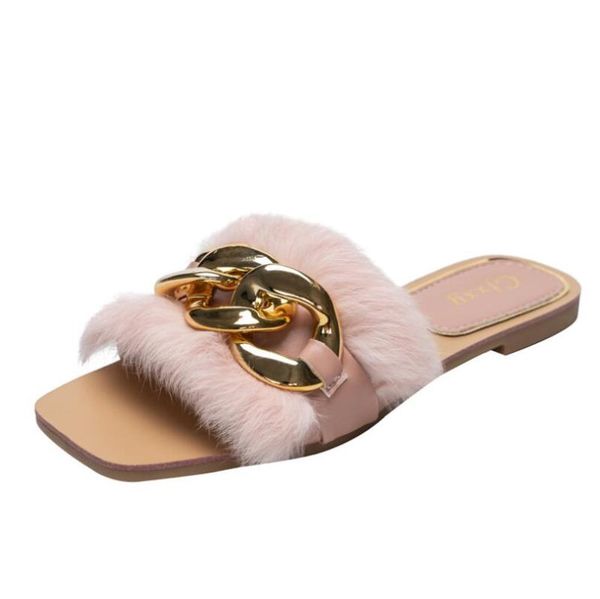 slippers metal chain women's sandals one word outer wear fashion fur furry soft home shoes, Black
slippers metal chain women's sandals one word outer wear fashion fur furry soft home shoes, Black