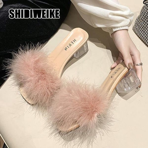 slippers woman shoes transparent crystal high heels feather fur pumps women peep toe lady cute plush vb128, Black
slippers woman shoes transparent crystal high heels feather fur pumps women peep toe lady cute plush vb128, Black