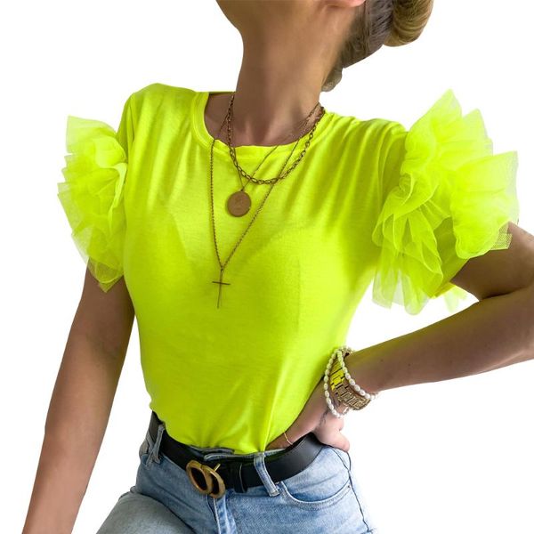 women's t-shirt solid color ruffle lace women fluorescent green black short sleeve ladies summer tshirt round neck female tee shirt d30, White
women's t-shirt solid color ruffle lace women fluorescent green black short sleeve ladies summer tshirt round neck female tee shirt d30, White
