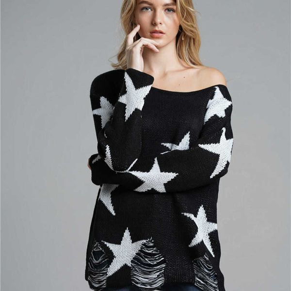 women's sweater autumn and winter pullover large size loose hole decoration trendy long-sleeved 210527, White;black
women's sweater autumn and winter pullover large size loose hole decoration trendy long-sleeved 210527, White;black