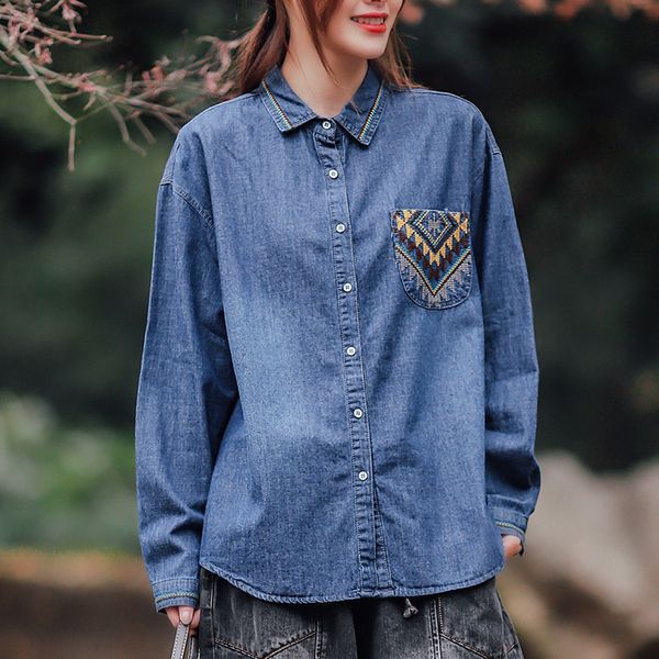 2021 new spring fall fashion lapel denim blouse women large size casual slim fit vintage embroidery pocket cowboy long sleeve shirt 1881, White
2021 new spring fall fashion lapel denim blouse women large size casual slim fit vintage embroidery pocket cowboy long sleeve shirt 1881, White