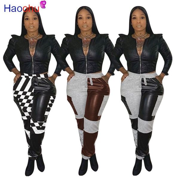 haoohu fashion leather spliced casual long pants women drawstring high waist skinny pu pants autumn winter sweatpants, Black;white
haoohu fashion leather spliced casual long pants women drawstring high waist skinny pu pants autumn winter sweatpants, Black;white
