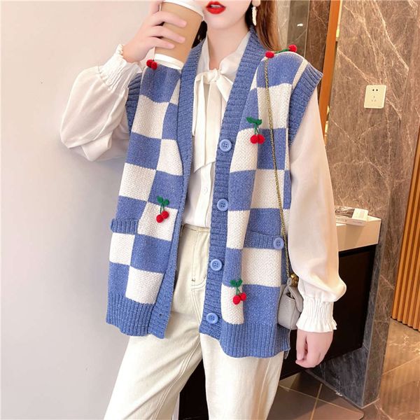 autumn winter cute loose vest women's sleeveless knitted plaid sweater fashion, White
autumn winter cute loose vest women's sleeveless knitted plaid sweater fashion, White