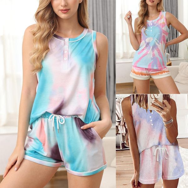 popular womens summer pajamas tie-dyed home wear gradient color vest shorts two-piece suit, Black;white
popular womens summer pajamas tie-dyed home wear gradient color vest shorts two-piece suit, Black;white