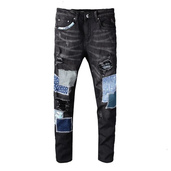 men's fashion man black patchwork ripped jeans streetwear patch design stretch denim pants slim ny wypk, Blue
men's fashion man black patchwork ripped jeans streetwear patch design stretch denim pants slim ny wypk, Blue