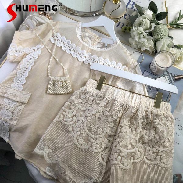 women's two piece pants 2021 summer style gentle retro lace doll shirt wide leg shorts fashion trendy two-piece suit women, White
women's two piece pants 2021 summer style gentle retro lace doll shirt wide leg shorts fashion trendy two-piece suit women, White