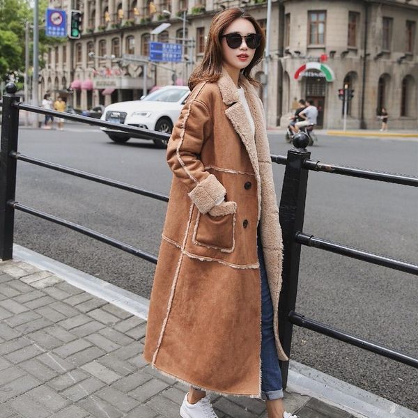 women's wool & blends blends winter warm women faux suede leather loose long lamb patchwork overcoats double breasted shearling coats t, Black
women's wool & blends blends winter warm women faux suede leather loose long lamb patchwork overcoats double breasted shearling coats t, Black