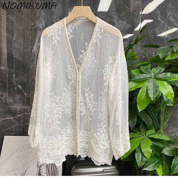 women's blouses & shirts nomikuma chic korean embroideried cardigan women 2021 long sleeve v-neck shirt coat causal thin blouse outwear, White
women's blouses & shirts nomikuma chic korean embroideried cardigan women 2021 long sleeve v-neck shirt coat causal thin blouse outwear, White