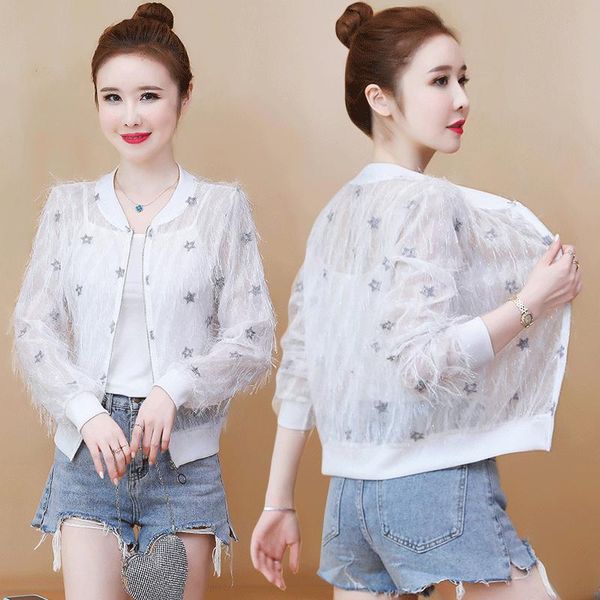 women's jackets stars chiffon white sun protection clothes spring summer zipper baseball cardigan jacket windbreaker coat 2021, Black;brown
women's jackets stars chiffon white sun protection clothes spring summer zipper baseball cardigan jacket windbreaker coat 2021, Black;brown