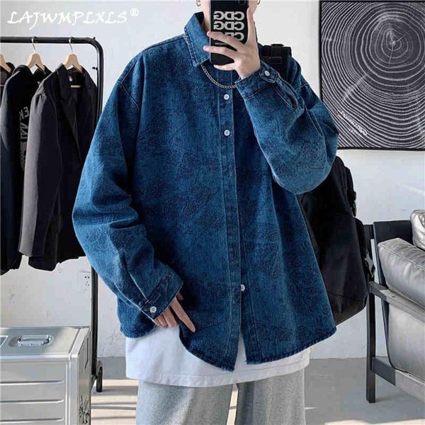 men's casual shirts japanese spring autumn denim printed shirt men long sleeve blue vintage clothes fashion, White;black
men's casual shirts japanese spring autumn denim printed shirt men long sleeve blue vintage clothes fashion, White;black